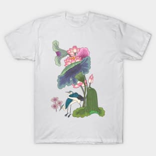 Minhwa: Lotus and Night Herons D Type (Korean traditional/folk art) T-Shirt